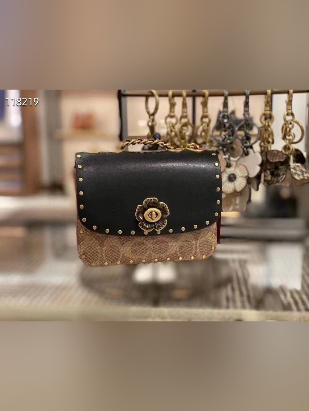 Coach Madison 16 Signature Canvas Crossbody with Black Leather and Gold Hardware